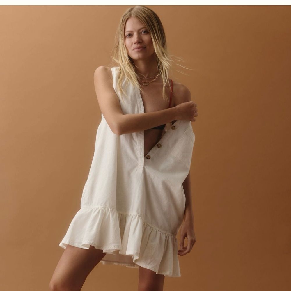 Anthropologie | Pilcro Sleeveless V-Neck Linen Flounce Mini Dress | Size: M - Picture 5 of 7